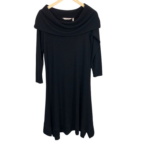 Soft Surroundings Womens Sz PM Black Deep Cowl Neck Long Sleeve Dress - Picture 1 of 10